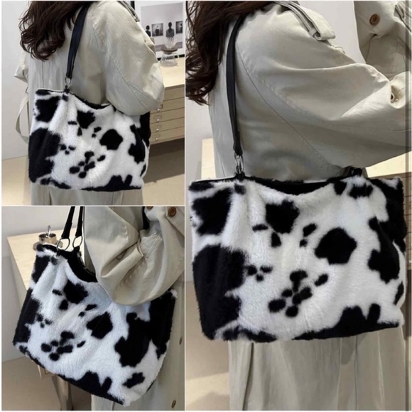 Fuzzy cow print Tote Bag - Picture 2 of 7